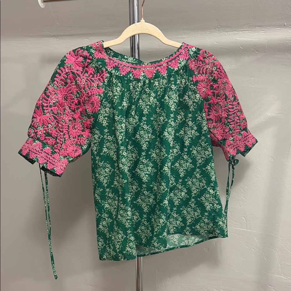 Floral Green and Pink Blouse